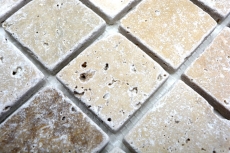 Muestra de mano mosaico cocina splashback Travertino piedra natural beige marrón Chiaro + Noche Travertino MOS43-1216_m