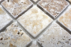 Muestra de mano mosaico azulejo backsplash travertino piedra natural beige marrón travertino tumbled MOS43-46685_m