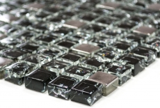 Muestra de mano mosaico azulejo Translúcido negro plata Mosaico de vidrio Cristal EP negro plata MOS92-1099_m