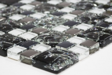 Muestra de mano mosaico azulejo translúcido negro plata combinación mosaico de vidrio Cristal EP negro claro plata MOS88-k1499_m