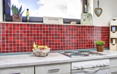 Muestra de mano retro vintage mosaico azulejo translúcido rojo vidrio mosaico cristal mirada rojo MOS78B-0902_m