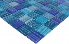 Muestra de mano mosaico azulejo Mosaico de vidrio azul translúcido Azul cristal MOS64-0409_m