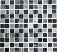 Muestra de mano mosaico azulejo Translúcido azabache negro blanco Mosaico de vidrio Cristal azabache negro blanco MOS64-0302_m
