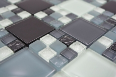 Muestra de mano mosaico azulejo translúcido gris negro combinación mosaico de vidrio Cristal gris negro gris mate MOS78-0204_m