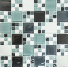 Muestra de mano mosaico azulejo translúcido gris negro combinación mosaico de vidrio Cristal gris negro gris mate MOS78-0204_m
