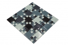 Muestra de mano mosaico azulejo translúcido gris negro combinación mosaico de vidrio Cristal gris negro gris mate MOS78-0204_m