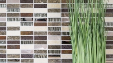 Muestra de mano mosaico azulejo translúcido compuesto aluminio beige marrón plata negro rectángulo mosaico de vidrio Cristal Piedra artificial Alu EP beige marrón MOS87-SM48_m