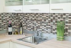 Muestra de mano mosaico azulejo translúcido compuesto aluminio beige marrón plata negro rectángulo mosaico de vidrio Cristal Piedra artificial Alu EP beige marrón MOS87-SM48_m