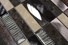 Muestra de mano Mosaico compuesto translúcido Aluminio beige marrón plata negro Rectángulo Mosaico de vidrio Cristal Piedra artificial Alu EP beige marrón MOS87-48X_m