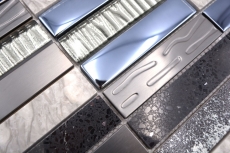 Muestra de mano mosaico azulejo translúcido compuesto acero inoxidable plata gris negro rectángulo vidrio mosaico Cristal Piedra artificial acero EP negro MOS87-58X_m