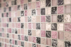 Muestra de mano mosaico azulejo Azulejo backsplash Rosa translúcido Mosaico de vidrio Cristal Resina rosa BAÑO WC Cocina PARED MOS82-1104_m