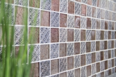 Muestra de mano mosaico azulejo backsplash translúcido champán negro vidrio mosaico cristal resina mirada MOS78B-0702_m