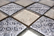 Muestra de mano mosaico azulejo backsplash translúcido champán negro vidrio mosaico cristal resina mirada MOS78B-0702_m