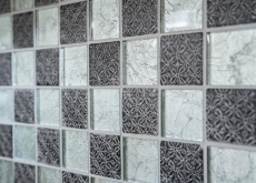 Muestra de mano mosaico azulejo espejo translúcido plata vidrio mosaico cristal resina óptica plata MOS88-8OP6_m