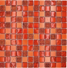 Muestra de mano mosaico azulejo Azulejo espejo translúcido rojo Mosaico de vidrio Cristal Resina rojo estructura MOS83-CB30_m