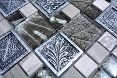 Muestra de mano mosaico azulejo translúcido plata combinación mosaico de vidrio Cristal Resina plata ornamento MOS88-0280_m