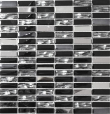 Muestras de mano mosaico azulejo translúcido acero inoxidable negro varillas vidrio mosaico cristal acero negro vidrio MOS87-0301_m