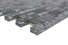 Muestra de mano mosaico azulejo Azulejo backsplash translúcido acero inoxidable verde gris compuesto mosaico de vidrio Cristal acero piedra verde gris MOS87-MV728_m