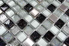Muestra de mano mosaico azulejo Azulejo espejo translúcido acero inoxidable plata negro Mosaico de vidrio Cristal acero plata negro MOS92-0207_m
