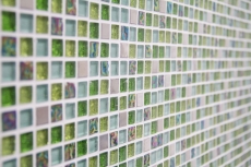 Muestra de mano mosaico azulejo Azulejo backsplash Acero inoxidable translúcido verde Mosaico de vidrio Cristal acero verde MOS92-0506_m