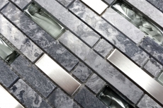 Muestra de mano mosaico azulejo Azulejo espejo translúcido acero inoxidable gris compuesto mosaico de vidrio Cristal piedra acero gris MOS87-MV778_m