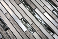 Muestra de mano mosaico azulejo azulejo backsplash translúcido acero inoxidable blanco madera compuesto vidrio mosaico cristal piedra acero madera blanco MOS86-SV85_m