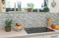 Muestra de mano mosaico azulejo azulejo backsplash translúcido acero inoxidable blanco madera compuesto vidrio mosaico cristal piedra acero madera blanco MOS86-SV85_m