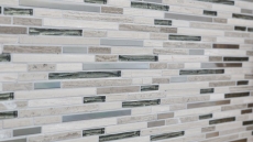 Muestra de mano mosaico azulejo azulejo backsplash translúcido acero inoxidable blanco madera compuesto vidrio mosaico cristal piedra acero madera blanco MOS86-SV85_m