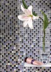 Muestra de mano azulejo mosaico Azulejo backsplash Acero inoxidable translúcido gris Mosaico de vidrio Piedra de cristal Acero gris MOS92-0206_m