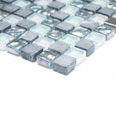 Muestra de mano azulejo mosaico Azulejo backsplash Acero inoxidable translúcido gris Mosaico de vidrio Piedra de cristal Acero gris MOS92-0206_m