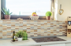 Muestra de mano mosaico azulejo espejo translúcido acero inoxidable beige rectángulo vidrio mosaico cristal piedra acero beige MOS87-52X_m