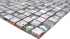 Muestra de mano mosaico azulejo Translúcido aluminio plata Mosaico de vidrio Cristal Alu Resina plata MOS92-0202_m