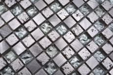 Muestra de mano mosaico azulejo Translúcido aluminio plata Mosaico de vidrio Cristal Alu Resina plata MOS92-0202_m