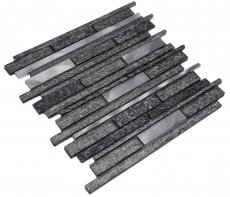 Muestra de mano azulejo mosaico Azulejo espejo aluminio translúcido negro mosaico de vidrio compuesto Cristal piedra aluminio negro MOS49-GV84_m