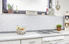Muestra de mano mosaico azulejo azulejo backsplash blanco translúcido varillas vidrio mosaico cristal piedra blanco MOS87-s1211_m