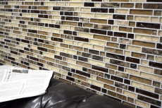 Muestra de mano mosaico azulejo backsplash translúcido beige oscuro compuesto mosaico de vidrio Crystal piedra emperador oscuro MOS87-V1355_m