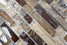 Muestra de mano mosaico azulejo backsplash translúcido beige oscuro compuesto mosaico de vidrio Crystal piedra emperador oscuro MOS87-V1355_m