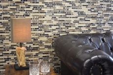 Muestra de mano mosaico azulejo backsplash translúcido beige oscuro compuesto mosaico de vidrio Crystal piedra emperador oscuro MOS87-V1355_m