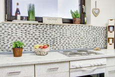 Muestra de mano mosaico Azulejo backsplash Translúcido gris-verde Ladrillo Mosaico de vidrio Piedra de cristal gris-verde MOS87-B1152_m