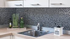 Muestra de mano mosaico azulejo Azulejo backsplash Translúcido gris oscuro negro Mosaico de vidrio Piedra de cristal Relieve gris oscuro negro MOS83-HQ19_m