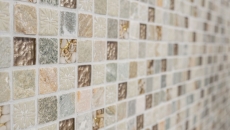 Muestra de mano mosaico azulejo Azulejo backsplash Translúcido oro beige Mosaico de vidrio Cristal piedra oro beige estructura MOS83-CR27_m