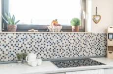 Muestra de mano mosaico azulejo azulejo backsplash gris translúcido mosaico de vidrio Crystal piedra diseño cuarcita gris MOS83-CR37_m