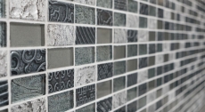 Muestra de mano mosaico azulejo espejo plata translúcido rectángulo vidrio mosaico cristal piedra retro plata MOS83-CRS2_m