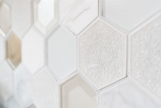 Muestra de mano mosaico azulejo Azulejo backsplash Blanco translúcido Hexágono mosaico de vidrio Piedra de cristal 3D blanco MOS11E-66_m