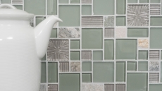 Muestra de mano mosaico azulejo azulejo backsplash gris translúcido combinación mosaico de vidrio Crystal piedra claro gris mate MOS88-MC669_m
