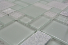 Muestra de mano mosaico azulejo azulejo backsplash gris translúcido combinación mosaico de vidrio Crystal piedra claro gris mate MOS88-MC669_m