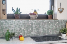 Muestra de mano mosaico azulejo azulejo backsplash gris translúcido combinación mosaico de vidrio Crystal piedra claro gris mate MOS88-MC669_m