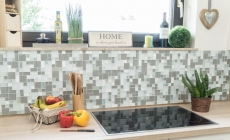 Muestra de mano mosaico azulejo Azulejo backsplash translúcido blanco gris combinación mosaico de vidrio Cristal piedra blanco gris blanco mate MOS88-MC659_m