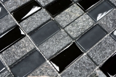 Muestra de mano mosaico azulejo espejo gris translúcido negro rectángulo vidrio mosaico Cristal piedra gris negro MOS87-1303_m