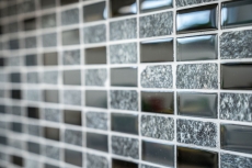 Muestra de mano mosaico azulejo espejo gris translúcido negro rectángulo vidrio mosaico Cristal piedra gris negro MOS87-1303_m